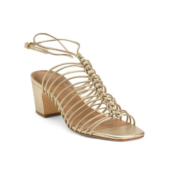 BERNARDO Champagne Made In Brazil Leather Briga Wrap Around Heeled Sandals